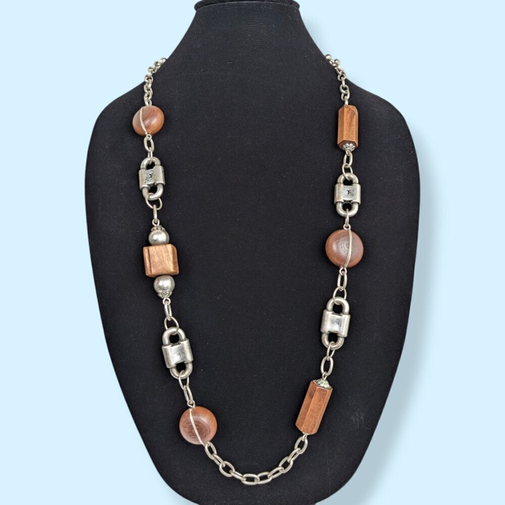 Vintage Wood Beaded Lock Necklace